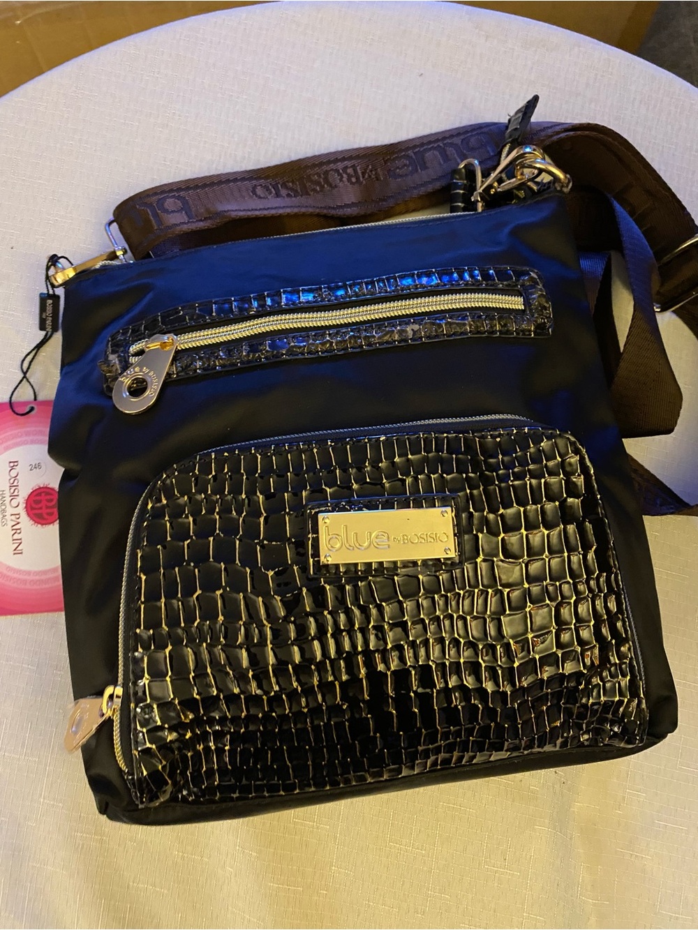 Black Crossbody with Croc-Embossed Pocket
